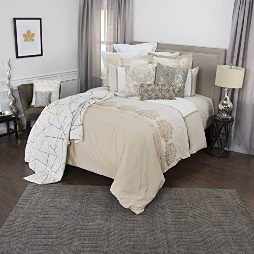 Rizzy Home | BT4468 | Duvet | 114"x98" Brown/Neutral/Metallic Solid With Floral Motif
